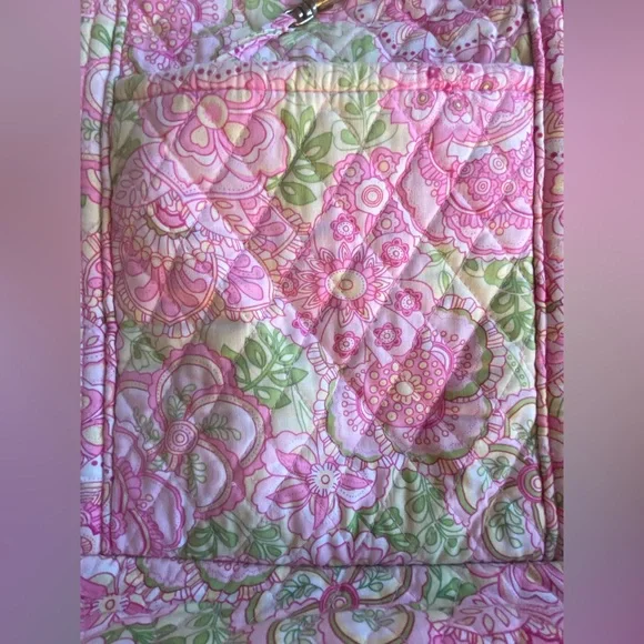 Large Vera Bradley Tote Green & Pink Floral with Green Leopard 🐆 Print - Picture 5 of 13